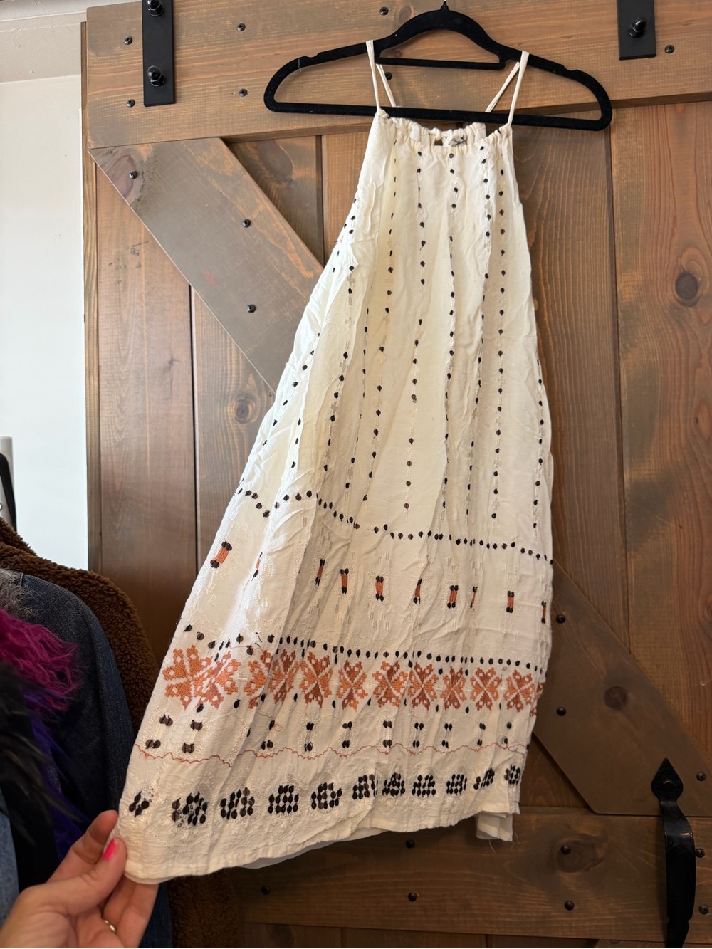 Lucky Brand White Midi Dress with Black and Orange Embroidery